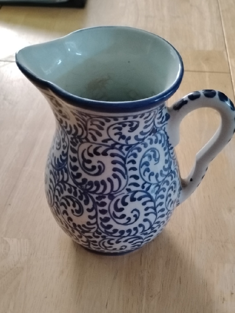 Blue and White Ceramic Pitcher - Hand-Crafted Swirl Design